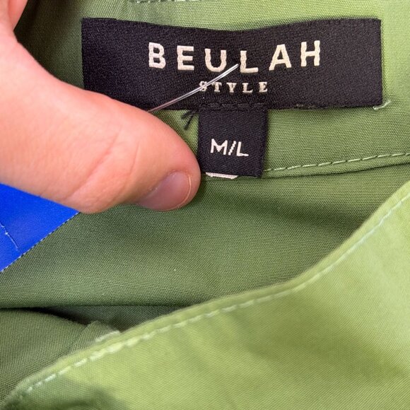 Beulah Style Ruffled Tunic Blouse Collar Green Button-Up M/L - Picture 6 of 7